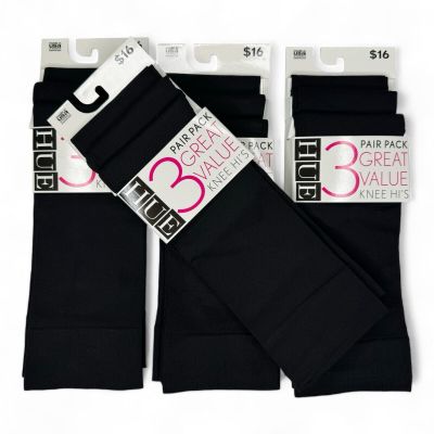 HUE 12 Pair Pack Black Opaque Knee Highs Womens One Size Fits Most NEW